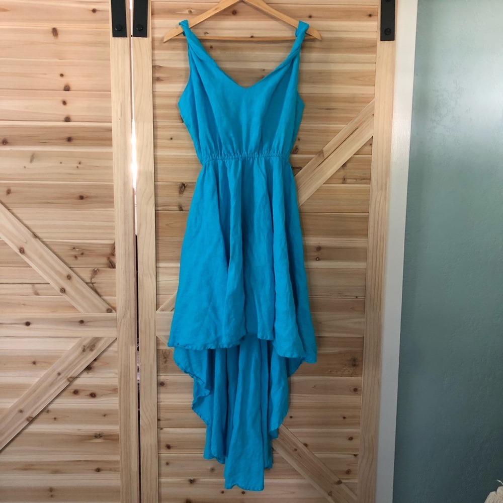 Linen City Dress 100% Linen Made in Poland S to M Aqua